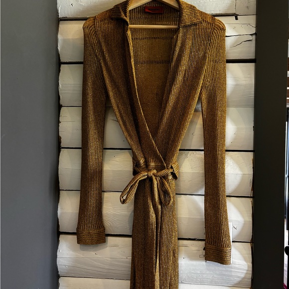 Missoni Metallic Knit Wrap Jumpsuit Gold Lurex Wide Leg Plunge Size 38 NWT Italy - Picture 3 of 16